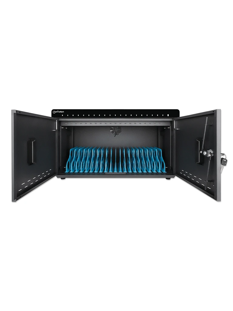 MANHATTAN - 715959 - GABINETE PROFESIONAL CARGA 20 PUERTOS USB-C-360 W/20 PUERTOS, BAHÍAS TELÉFONOS Y TABLETAS, HASTA 18 W, PUERTA CON CERRADURA, PROTECCIÓN SOBRETENSIONES, SISTEMA VENTILACIÓN INTEGRADO, CARCASA METÁLICA, ESCRITORIO, NEGRO. #PROMOMAYO-Racks-MANHATTAN-Bsai Seguridad & Controles