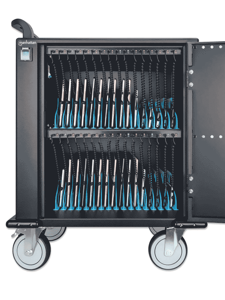 MANHATTAN - 716000 - GABINETE MÓVIL CARGA PROFESIONAL / 32 PUERTOS, COMPARTIMIENTOS ESPACIOSOS TELÉFONOS Y TABLETAS, 576 W TOTAL, 18 W POR PUERTO, BLOQUEO CÓDIGO PIN, PROTECCIÓN SOBRETENSIONES, VENTILACIÓN SILENCIOSA, CARCASA METAL, NEGRO #PROMOMAYO-Racks-MANHATTAN-Bsai Seguridad & Controles