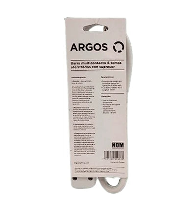 ARGOS 9700250 - BARRA MULTICONTACTOS CON SUPRESOR DE PICOS / 6 TOMAS ATERRIZADAS / USO INTERIOR / COLOR BLANCO / 110-125V AC / 1875W /-Barras Multiconectores-MARCAS VARIAS-Bsai Seguridad & Controles