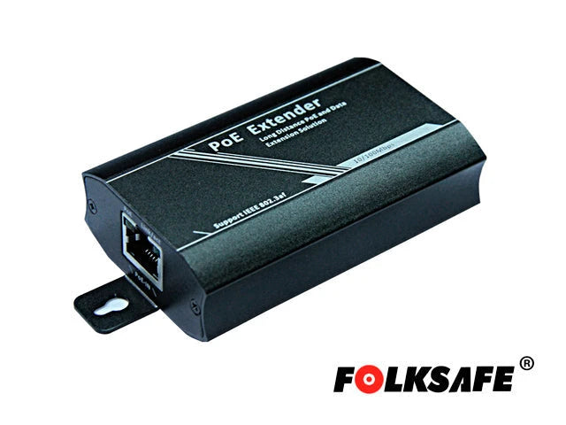 EXTENSOR POE+ FOLKSAFE FS-PSE1001-E 802.3AF 100MTS / NO REQUIERE FUENTE DE ALIMENTACIÓN / MÁXIMO 3 EXTENSORES EN CASCADA-Switches PoE-FOLKSAFE-Bsai Seguridad & Controles