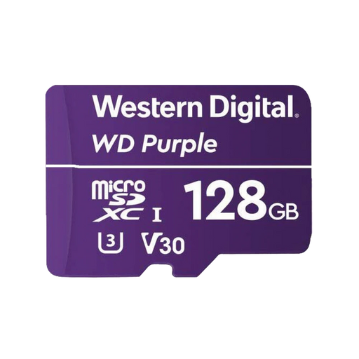 MEMORIA MICROSD DE 128 GB PURPLE, ESPECIALIZADA PARA VIDEOVIGILANCIA, 3 VECES MAYOR DURACIÓN QUE UNA CONVENCIONAL-Almacenamiento-WESTERN DIGITAL-WD128MSD-Bsai Seguridad & Controles