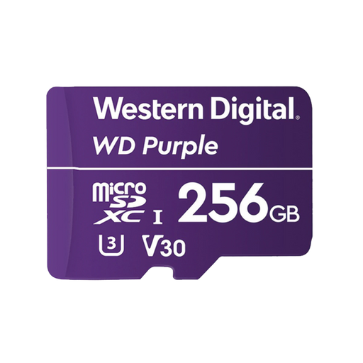 MEMORIA MICROSD DE 256 GB PURPLE, ESPECIALIZADA PARA VIDEOVIGILANCIA, 3 VECES MAYOR DURACIÓN QUE UNA CONVENCIONAL-Almacenamiento-WESTERN DIGITAL-WD256MSD-Bsai Seguridad & Controles