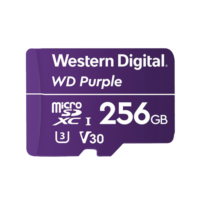 MEMORIA MICROSD DE 256 GB PURPLE, ESPECIALIZADA PARA VIDEOVIGILANCIA, 3 VECES MAYOR DURACIÓN QUE UNA CONVENCIONAL-Almacenamiento-WESTERN DIGITAL-WD256MSD-Bsai Seguridad & Controles