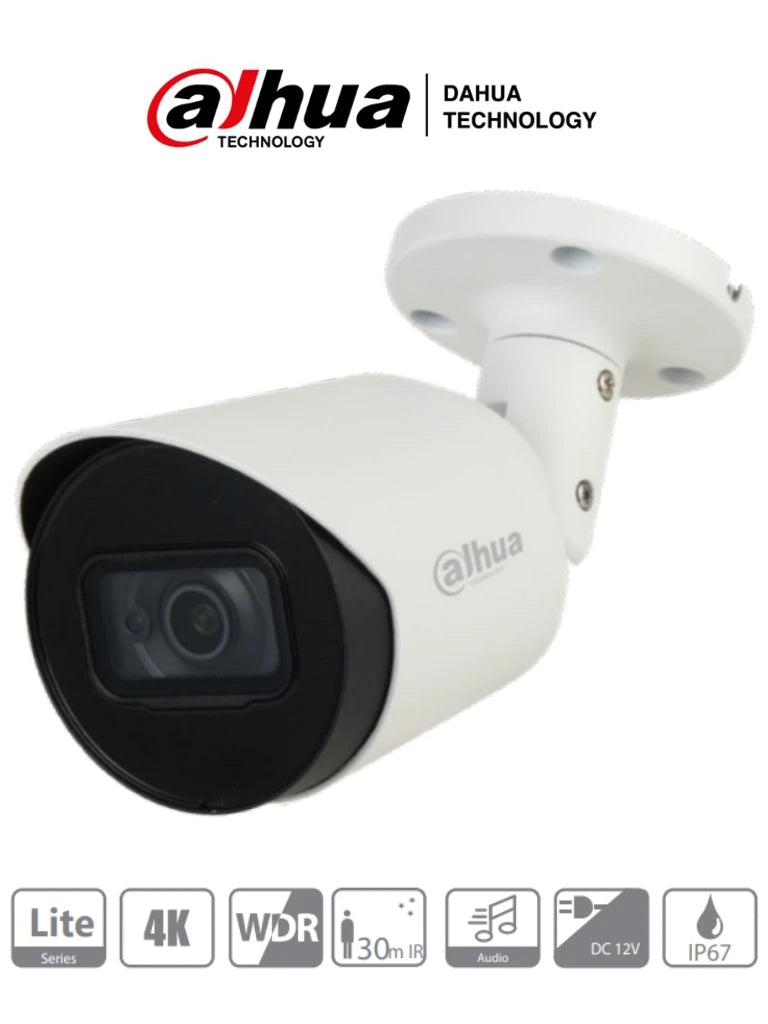 DAHUA HFW1801T-A - CAMARA BULLET 4K CON MICROFONO INTEGRADO/ 8 MEGAPIXELES/ LENTE DE 2.8MM / WDR REAL/ IR DE 30 MTS/ SOPORTA: CVI/CVBS/AHD/TVI/ IP67/ METALICA-Bullet-DAHUA-Bsai Seguridad & Controles