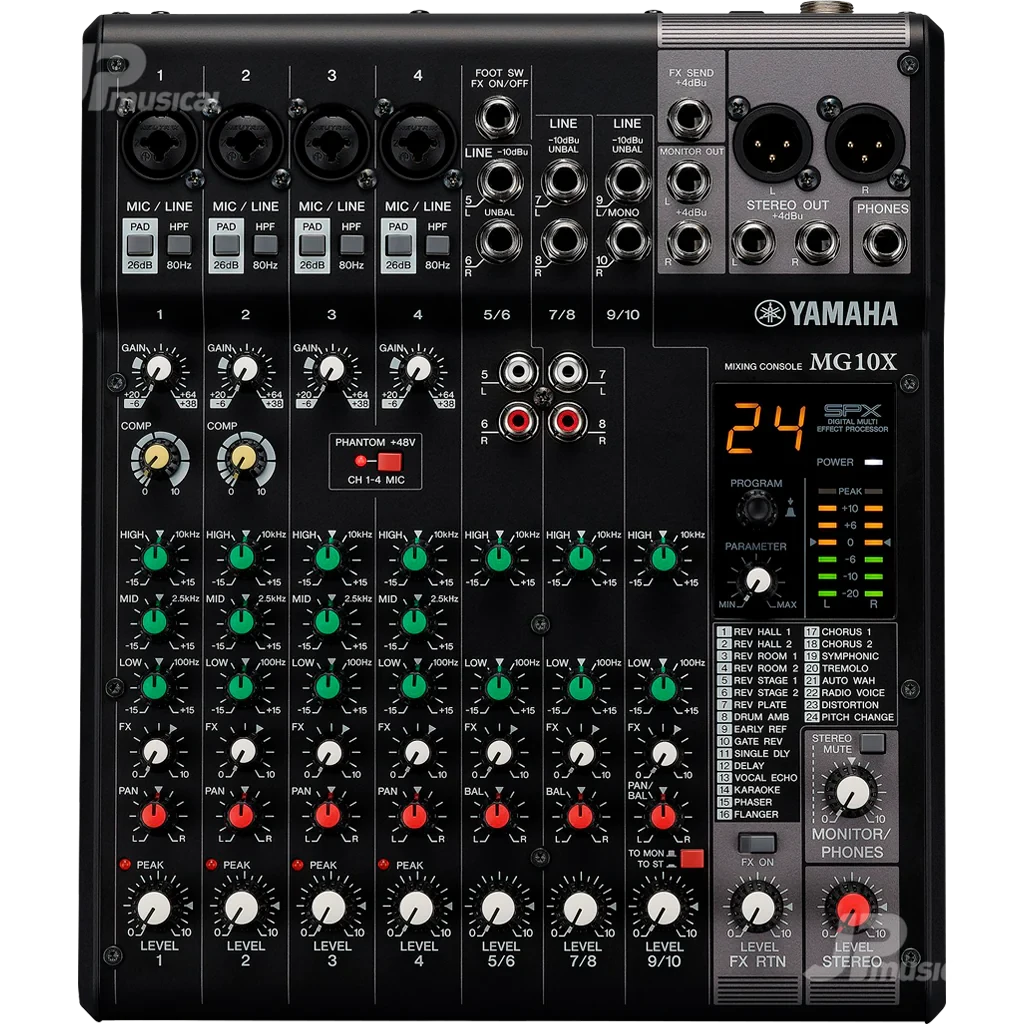 MEZCLADORA DE AUDIO | 10 CANALES | 4 ENTRADAS DE MICRÓFONO | 3 ENTRADAS DE LÍNEA | EFECTOS-Megafonia y Audioevacuacion-YAMAHA-Bsai Seguridad & Controles