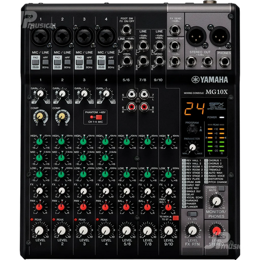 MEZCLADORA DE AUDIO | 10 CANALES | 4 ENTRADAS DE MICRÓFONO | 3 ENTRADAS DE LÍNEA | EFECTOS-Megafonia y Audioevacuacion-YAMAHA-MG-10XCVF-Bsai Seguridad & Controles