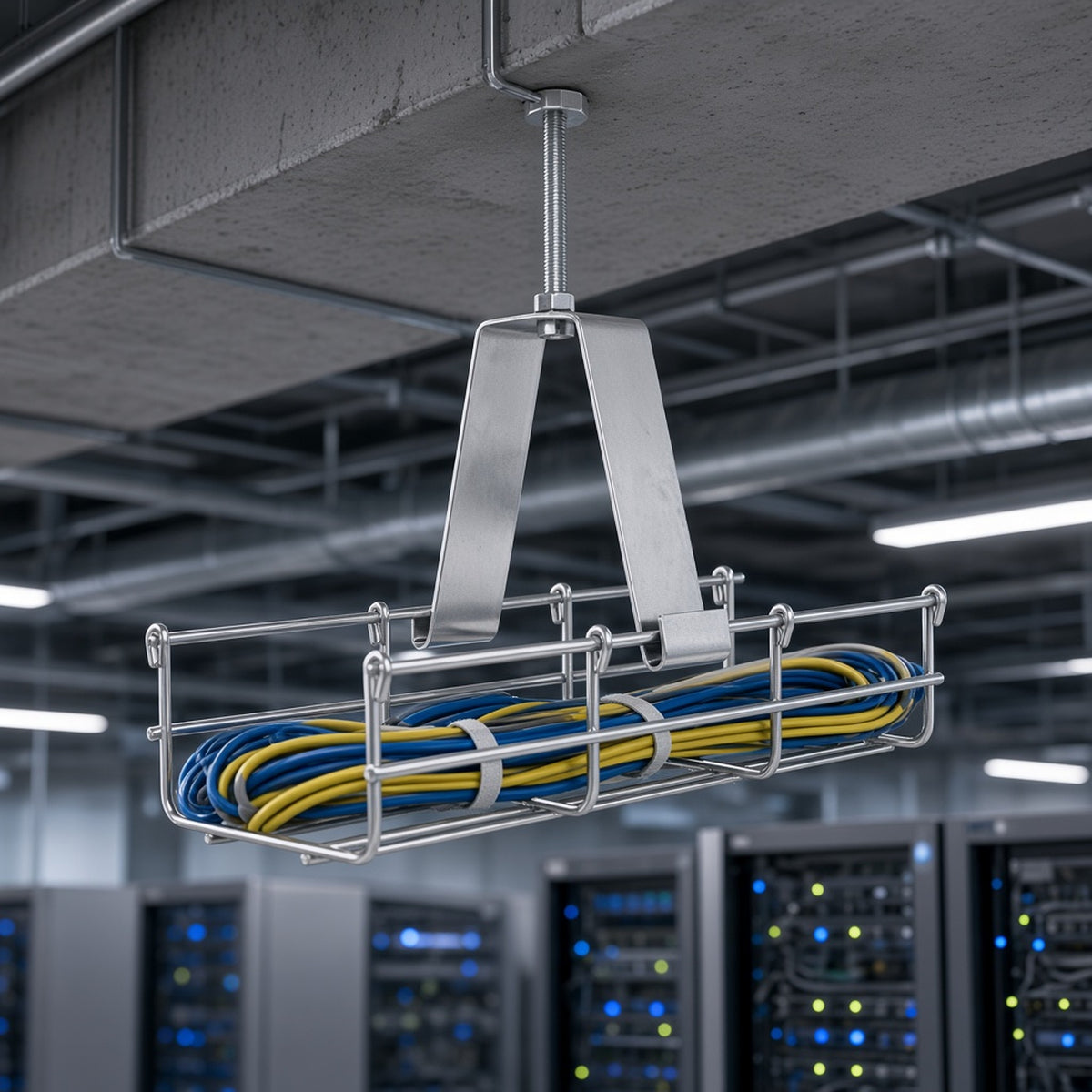 SOPORTE DE TECHO PARA CHAROLA / 100 MM / TIPO PÉNDULO / ACERO CALIBRE 14 / ELECTRO ZINC / FALSO PLAFÓN [MG-51-140EZ] instalado