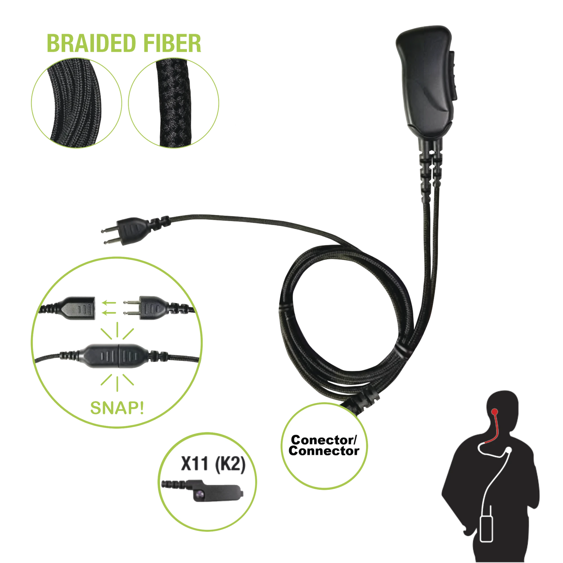 MICRÓFONO CON CABLE DE FIBRA TRENZADA SERIE SNAP COMPATIBLE CON KENWOOD CONECTOR MULTIPIN.-Accesorios para KENWOOD-PRYME-Bsai Seguridad & Controles