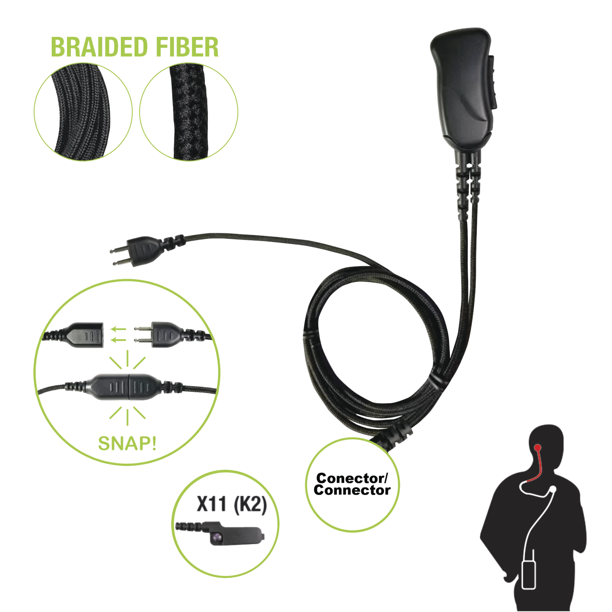 MICRÓFONO CON CABLE DE FIBRA TRENZADA SERIE SNAP COMPATIBLE CON KENWOOD CONECTOR MULTIPIN.-Accesorios para KENWOOD-PRYME-Bsai Seguridad & Controles