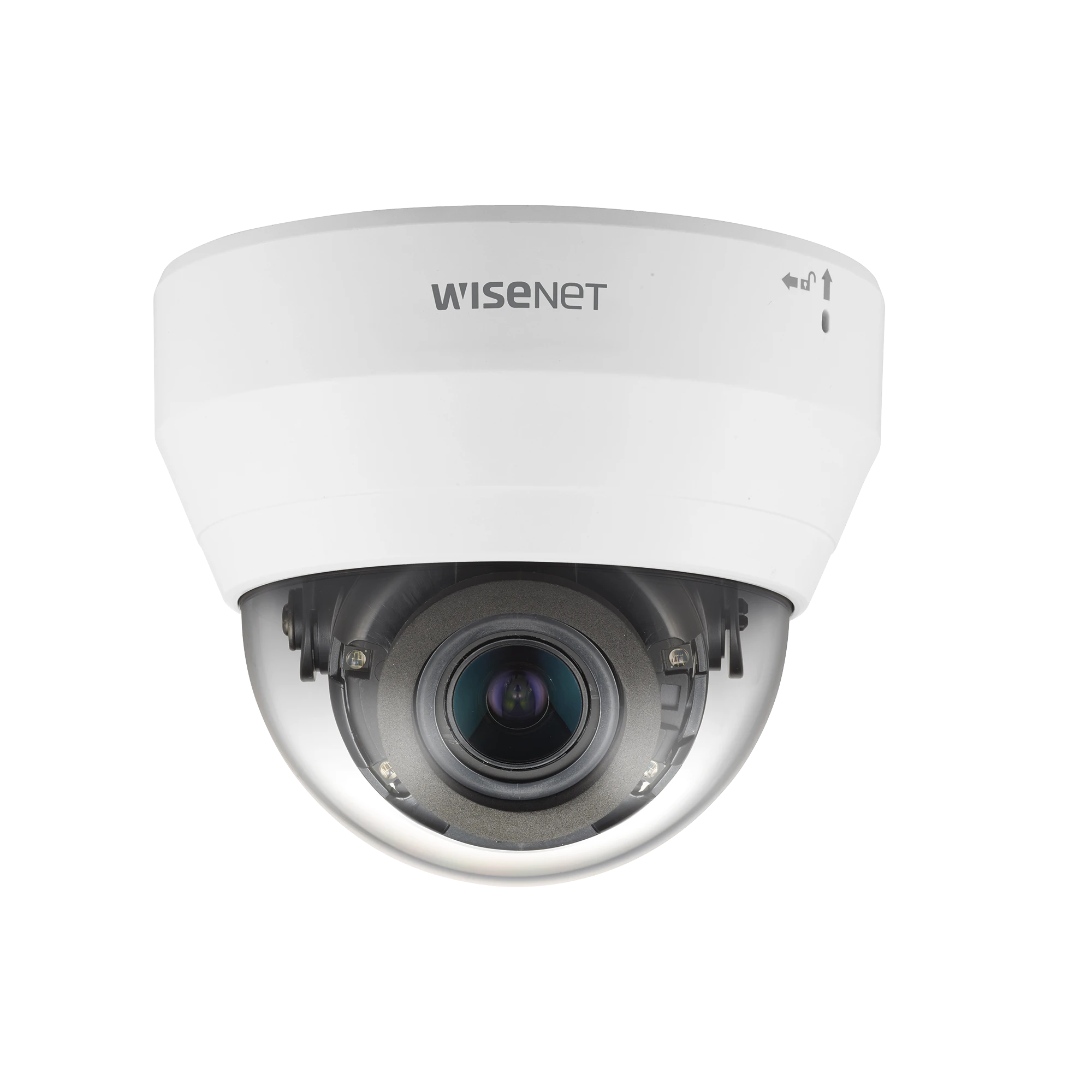 CÁMARA IP TIPO DOMO INTERIOR 2 MEGAPÍXEL / LENTE VARIFOCAL 3.2-10MM / IR 20M / WDR 120DB / H.265 & WISESTREAM / MICRÓFONO INTERCONSTRUIDO-Cámaras IP-HANWHA TECHWIN WISENET-Bsai Seguridad & Controles