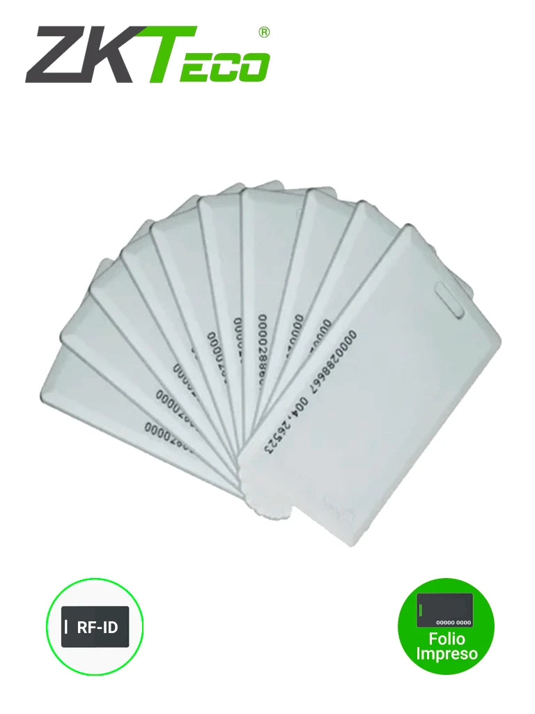 ZKTECO IDCARDKR2K - PAQUETE DE 10 TARJETAS RFID 125 KHZ / 1.88 MM DE GROSOR / MODELO A16060037-Tarjetas y Botones-ZKTECO-Bsai Seguridad & Controles