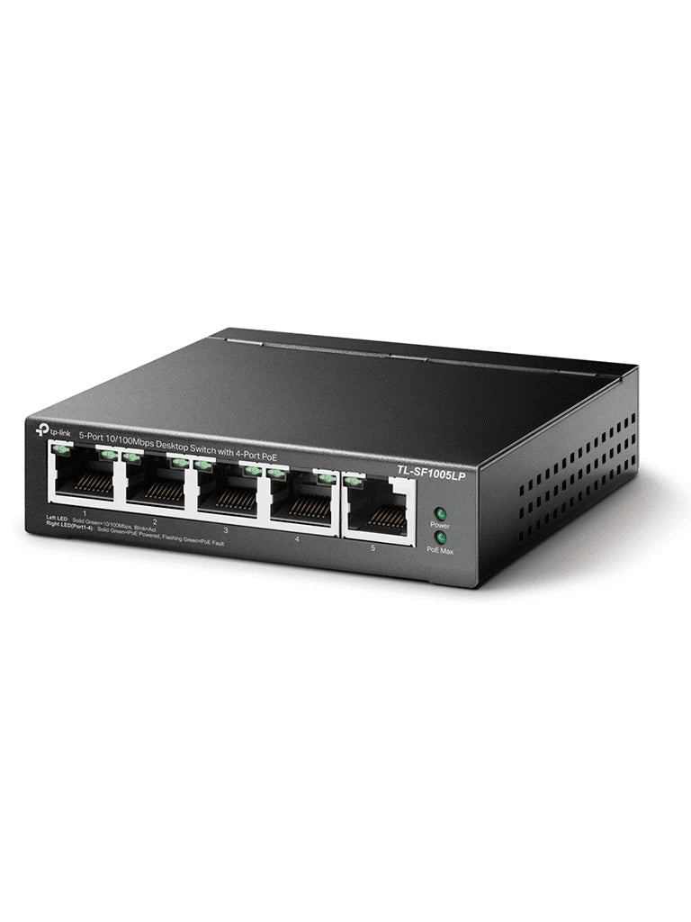 TP-LINK TL-SF1005LP - SWITCH POE NO ADMINISTRABLE/ 5 PUERTOS FAST ETHERNET/ 4 PUERTOS POE AF/ PRESUPUESTO POE DE HASTA 41W/ MODO EXTENDIDO HASTA 250M DE CONEXIÓN-Switches POE-TP-LINK-Bsai Seguridad & Controles