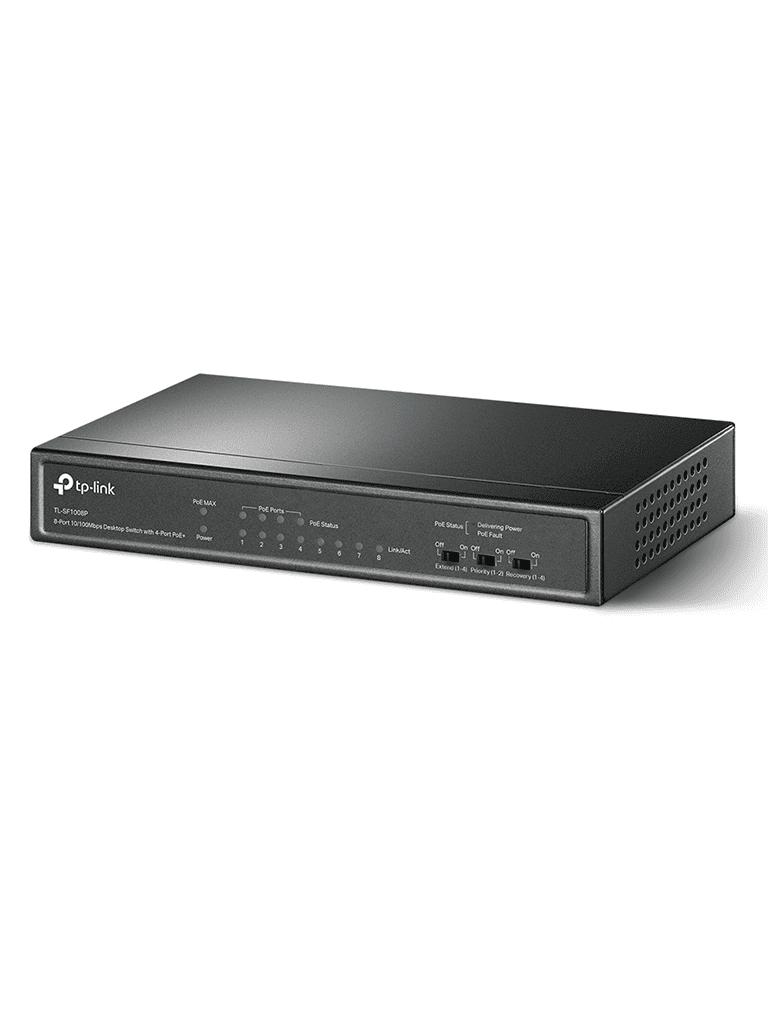 TP-LINK TL-SF1008P - SWITCH POE NO ADMINISTRABLE/ 8 PUERTOS FAST ETHERNET/ 4 PUERTOS POE AF & AT/ PRESUPUESTO POE DE HASTA 66W/ MODO EXTENDIDO HASTA 250M DE CONEXIÓN-Switches POE-TP-LINK-Bsai Seguridad & Controles