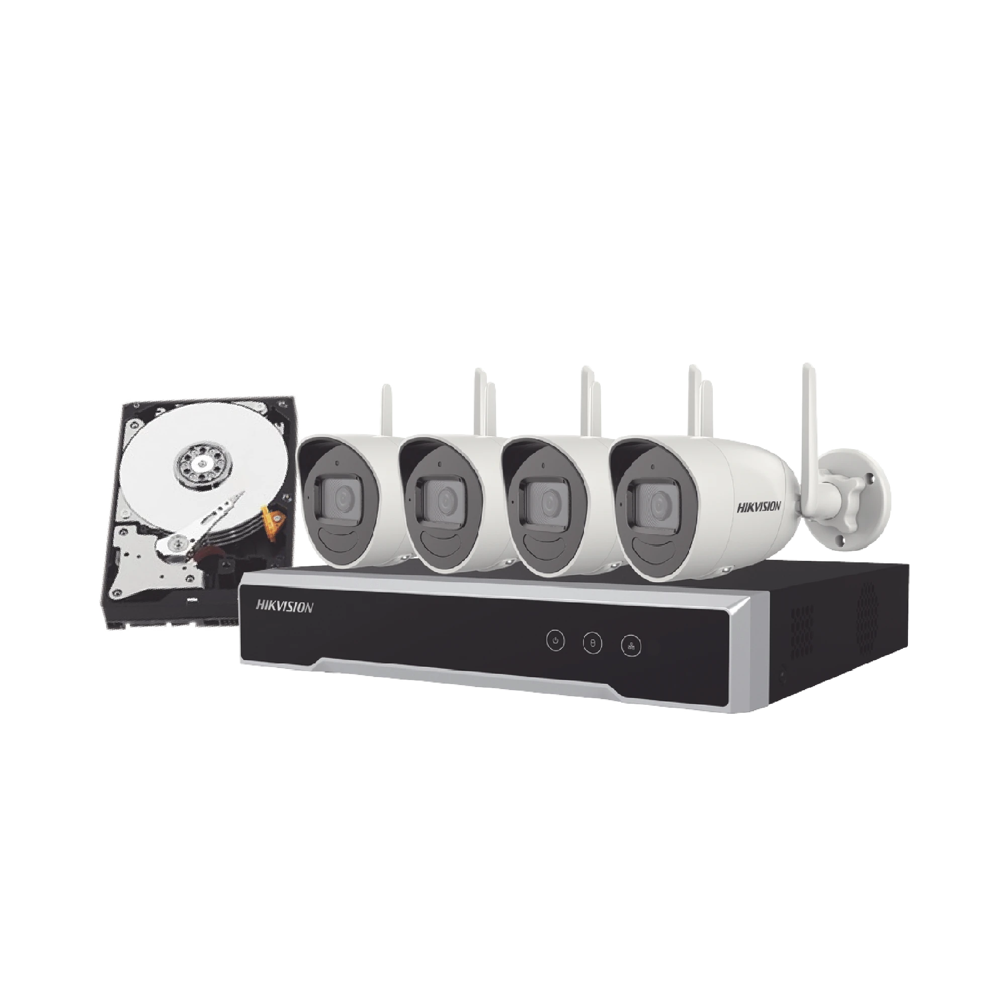 KIT IP INALÁMBRICO 4 MEGAPIXEL / NVR 4 CANALES / 4 CÁMARAS BALA PARA EXTERIOR / 1 HDD DE 1 TB / MODO REPETIDOR-Kits- Sistemas Completos-HIKVISION-Bsai Seguridad & Controles