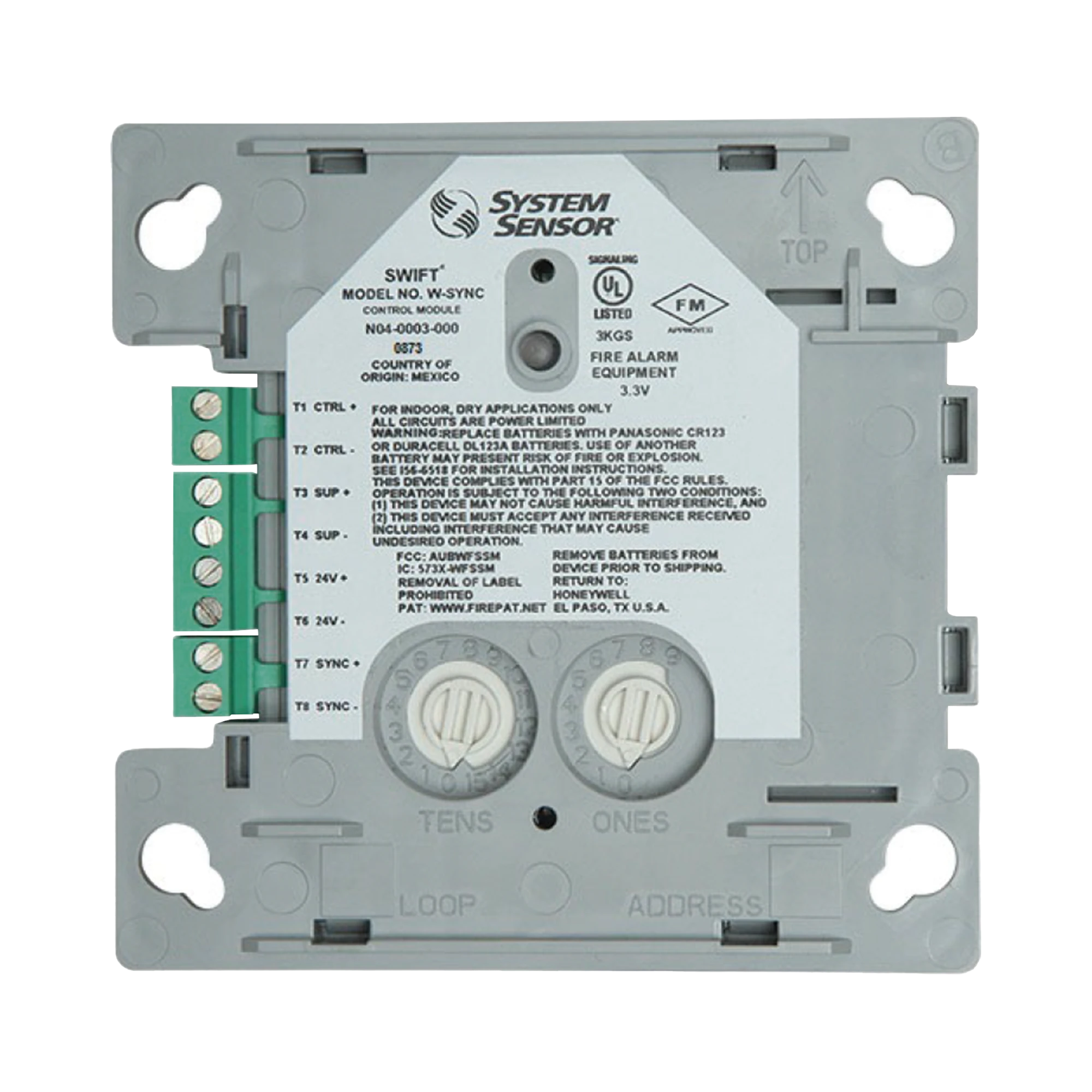 MÓDULO DE SINCRONIZACIÓN INALÁMBRICO / COMPATIBLE CON PANELES NOTIFIER, FIRE-LITE, SILENT KNIGHT Y FARENHYT / INCLUYE BATERÍAS-Accesorios y Dispositivos Direccionables-SYSTEM SENSOR-Bsai Seguridad & Controles