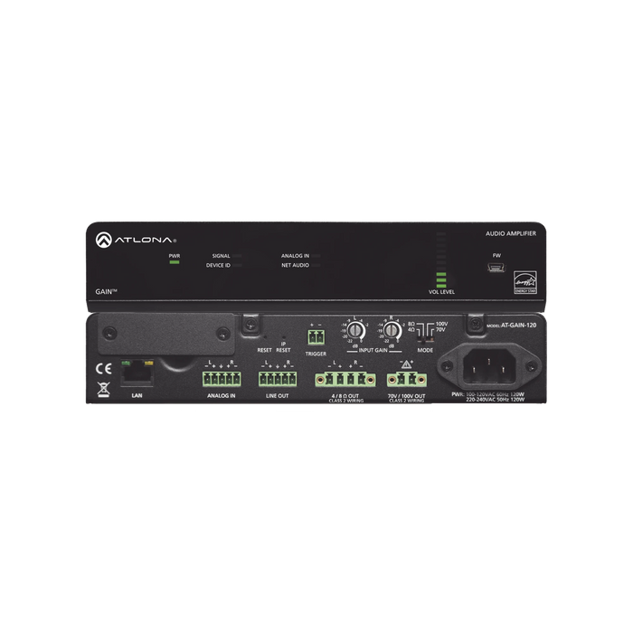 AMPLIFICADOR DE POTENCIA ESTÉREO / MONO - 120 WATTS-VoIP y Telefonía IP-ATLONA-AT-GAIN-120-Bsai Seguridad & Controles