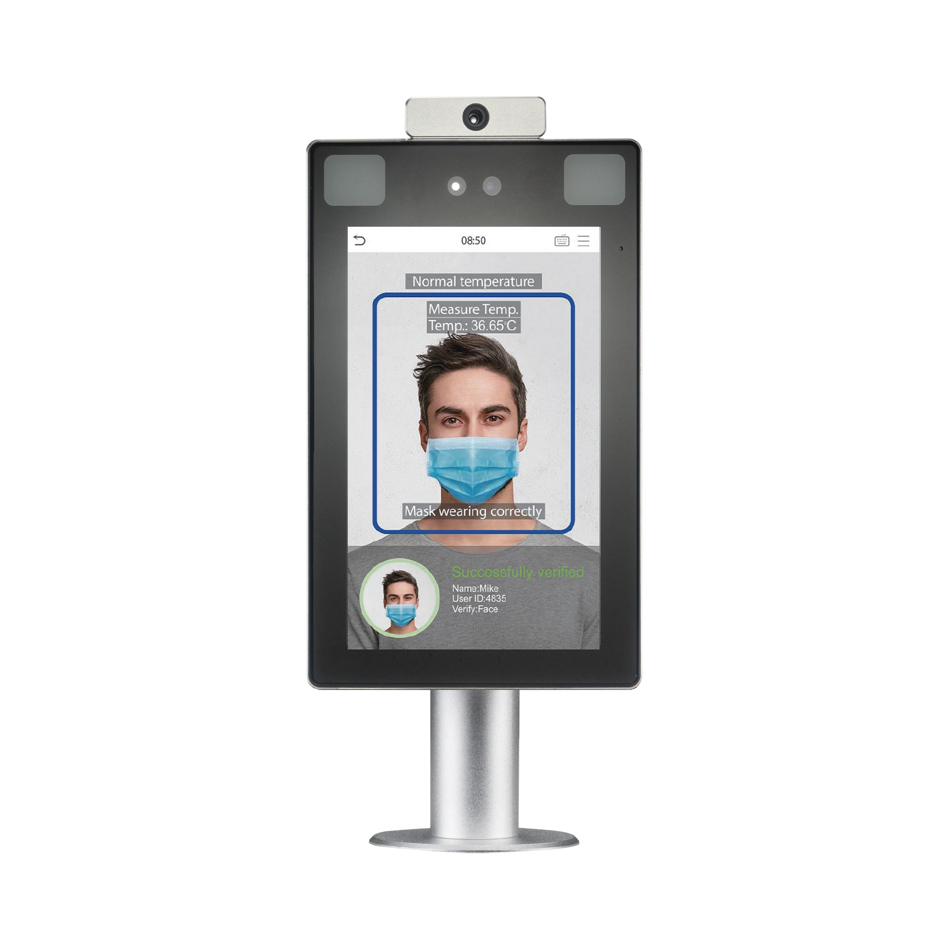 LECTOR DE ROSTROS / DETECCIÓN DE TEMPERATURA CORPORAL / SIN CONTACTO / ACEPTA SELFIES / RECONOCIMIENTO A 2.5 METROS / ADMS GRATIS / MONTAJE DE POSTE-Biometricos-ZKTECO-Bsai Seguridad & Controles