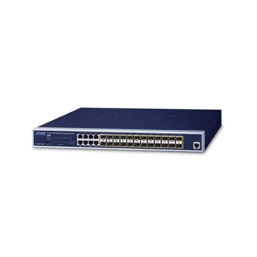 SWITCH PLANET GS-5220-16S8C ADMINISTRABLE L2 + L3 RUTEO ESTATICO/ 24 PUERTOS SFP VELOCIDAD DE TRANSMISION 100/1000X + 8 PUERTOS COMBO RJ45 VELOCIDAD DE TRANSMISION 10/100/1000 MBPS + 1 PUERTO RJ45 CONSOLA / FUENTE REDUNDANTE 36-60 VDC/ MONTAJE EN RA...-Switches-PLANET-Bsai Seguridad & Controles