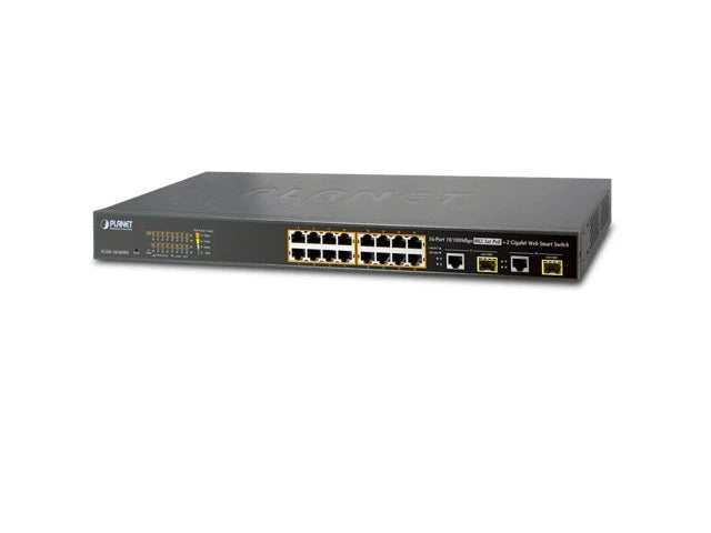 SWITCH ADMINISTRABLE PLANET FGSW-1816HPS / 16 PUERTOS RJ45 10/100 AUTO-MDI/MDI-X / PUERTOS INYECTOR POE 802.3AF/AT POE + / 2 PUERTOS RJ45 10/100/1000 MBPS MDI/MDIX / 2 PUERTOS SFP 1000 MBPS / 270 WATTS DE CONSUMO / RECINTO DE METAL / MONTAJE EN RACK.-Switches-PLANET-Bsai Seguridad & Controles