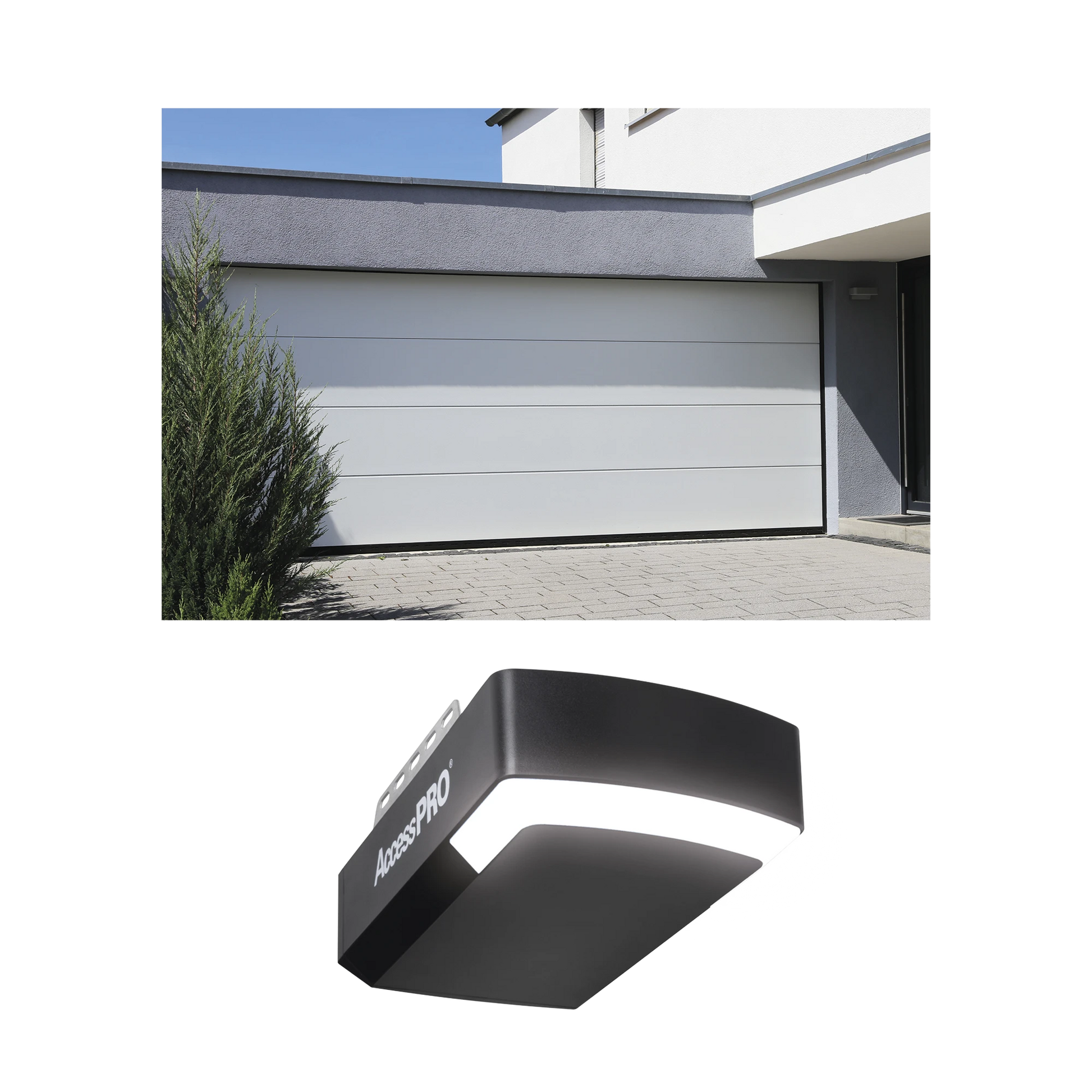 KIT COMPLETO PUERTA GARAGE107 / LISA LINEA CENTRAL / COLOR BLANCO / INSULADA / INCLUYE MOTOR FS1000APP / 1/2HP / FUERTE/SILENCIOSO/LUZ LED/MOTOR DC .-Acceso Vehicular-ACCESSPRO-Bsai Seguridad & Controles