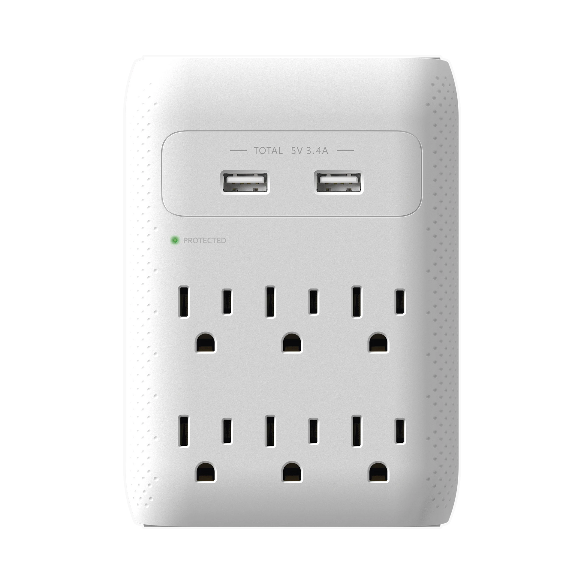 MULTICONTACTO DE PARED 110 VCA/ SUPRESOR DE PICOS / 6 X NEMA 5-15P / 2 X USB (5V @3.4A)-Calidad de la Energía-EPCOM POWERLINE-Bsai Seguridad & Controles