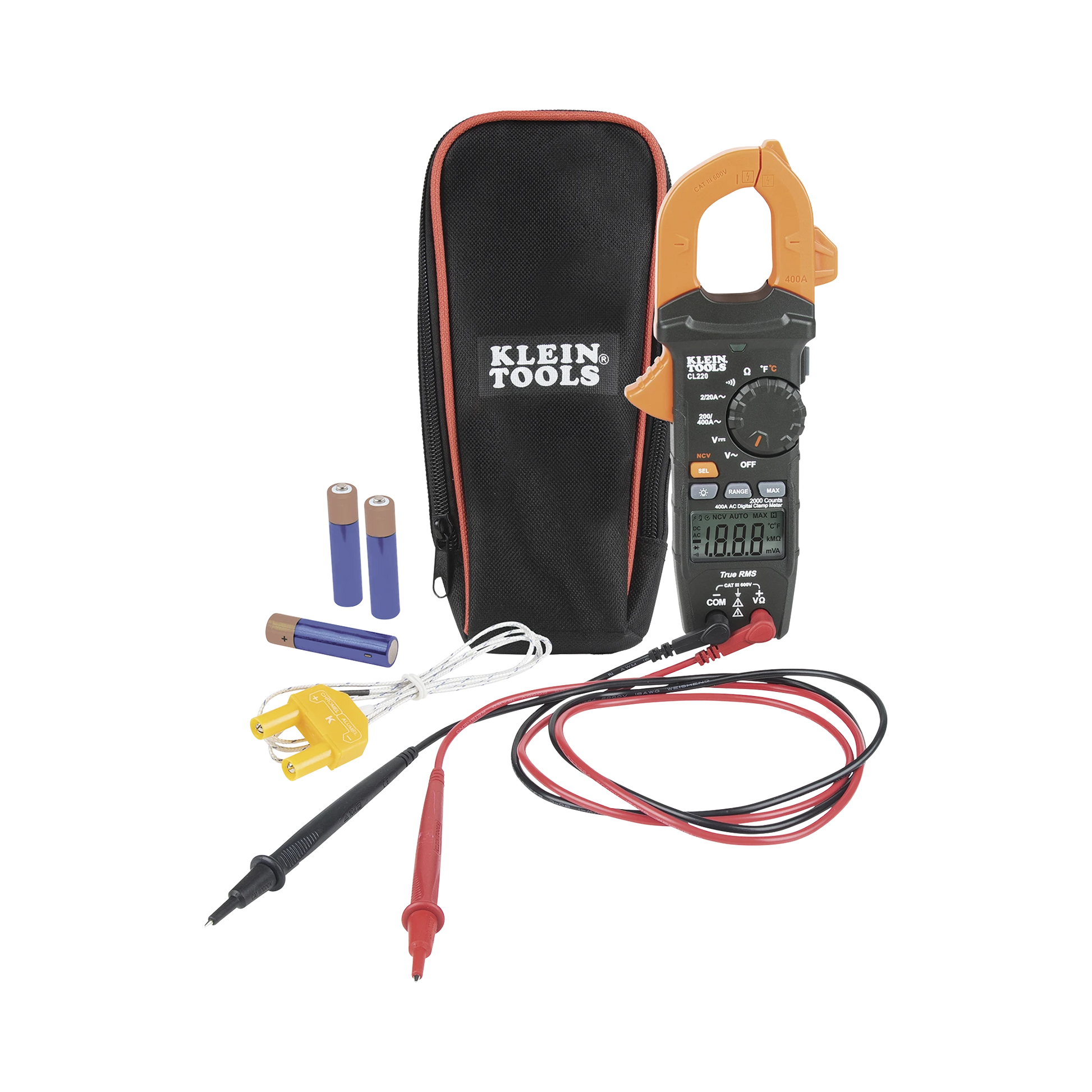 MULTÍMETRO DIGITAL DE GANCHO DE RANGO AUTOMÁTICO DE 400 A CA CON MEDIDOR DE TEMPERATURA.-Herramientas-KLEIN TOOLS-Bsai Seguridad & Controles