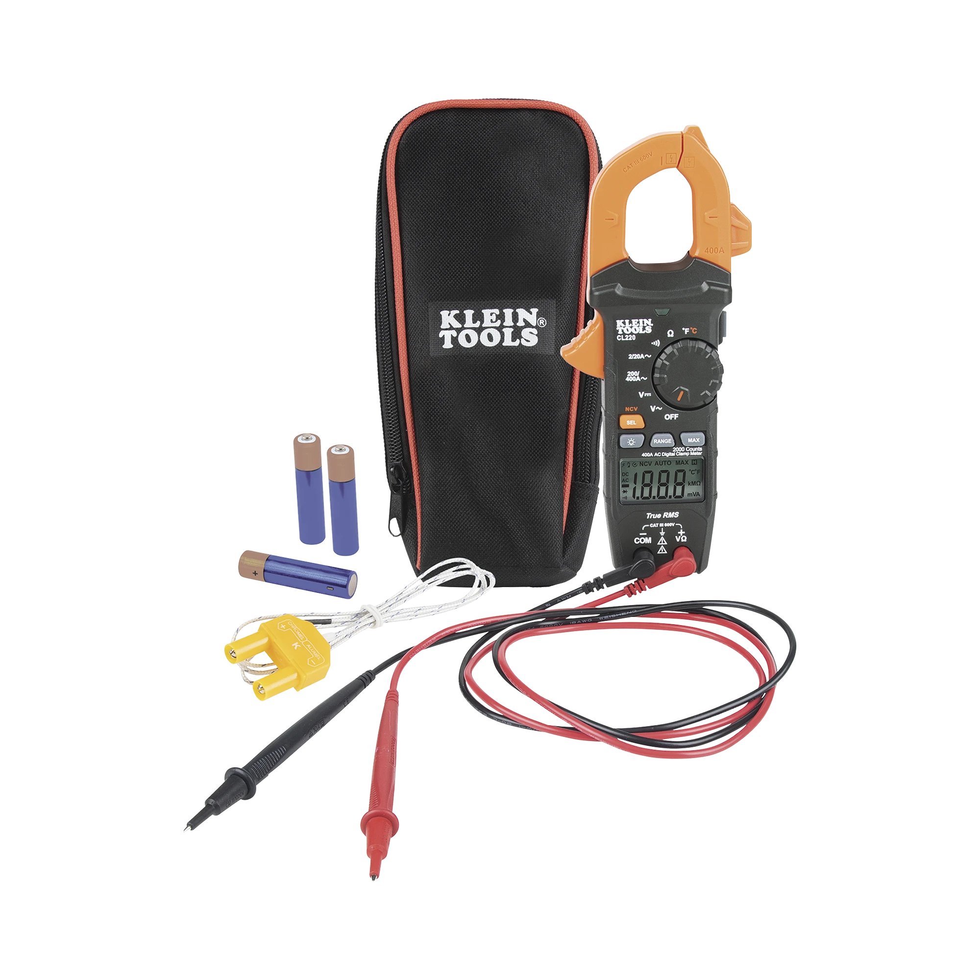 MULTÍMETRO DIGITAL DE GANCHO DE RANGO AUTOMÁTICO DE 400 A CA CON MEDIDOR DE TEMPERATURA.-Herramientas-KLEIN TOOLS-Bsai Seguridad & Controles