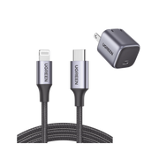 KIT DE CARGADOR DE 20W TECNOLOGÍA GAN Y CABLE LIGHTNING CERTIFICADO MFI / INCLUYE 1 PZA. 90902 / 1 PZA. 60759 / TECNOLOGÍA INTELIGENTE / CARGA RÁPIDA / CABLE DE 1 METRO / CARCASA DE ALUMINIO / NYLON TRENZADO-Accesorios Generales-UGREEN-Bsai Seguridad & Controles