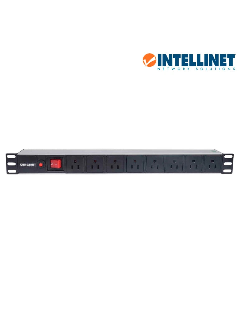 INTELLINET 713993- BARRA PDU / 8 CONT. GAB/RACK 19"/ 1U/ CONTRA SOBRECARGA / ON/OFF-Barras Multiconectores-INTELLINET-Bsai Seguridad & Controles