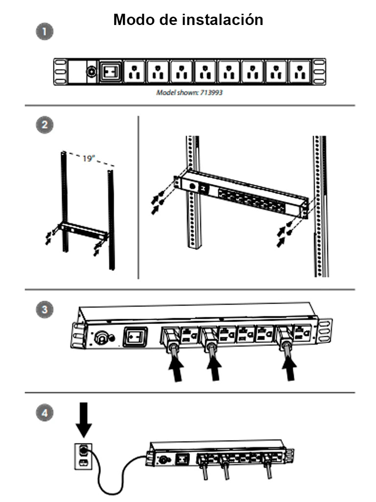 INTELLINET 713993- BARRA PDU / 8 CONT. GAB/RACK 19"/ 1U/ CONTRA SOBRECARGA / ON/OFF-Barras Multiconectores-INTELLINET-Bsai Seguridad & Controles