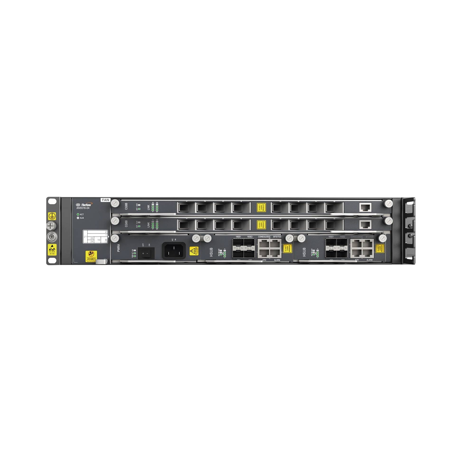 OLT CARRIER CLASS MODULAR GPON, 2 RANURAS, 2 TARJETAS DE 16 PUERTOS GPON, 1 FUENTE DE CA, 2 UR-Redes FTTH/PON-FIBERHOME-Bsai Seguridad & Controles