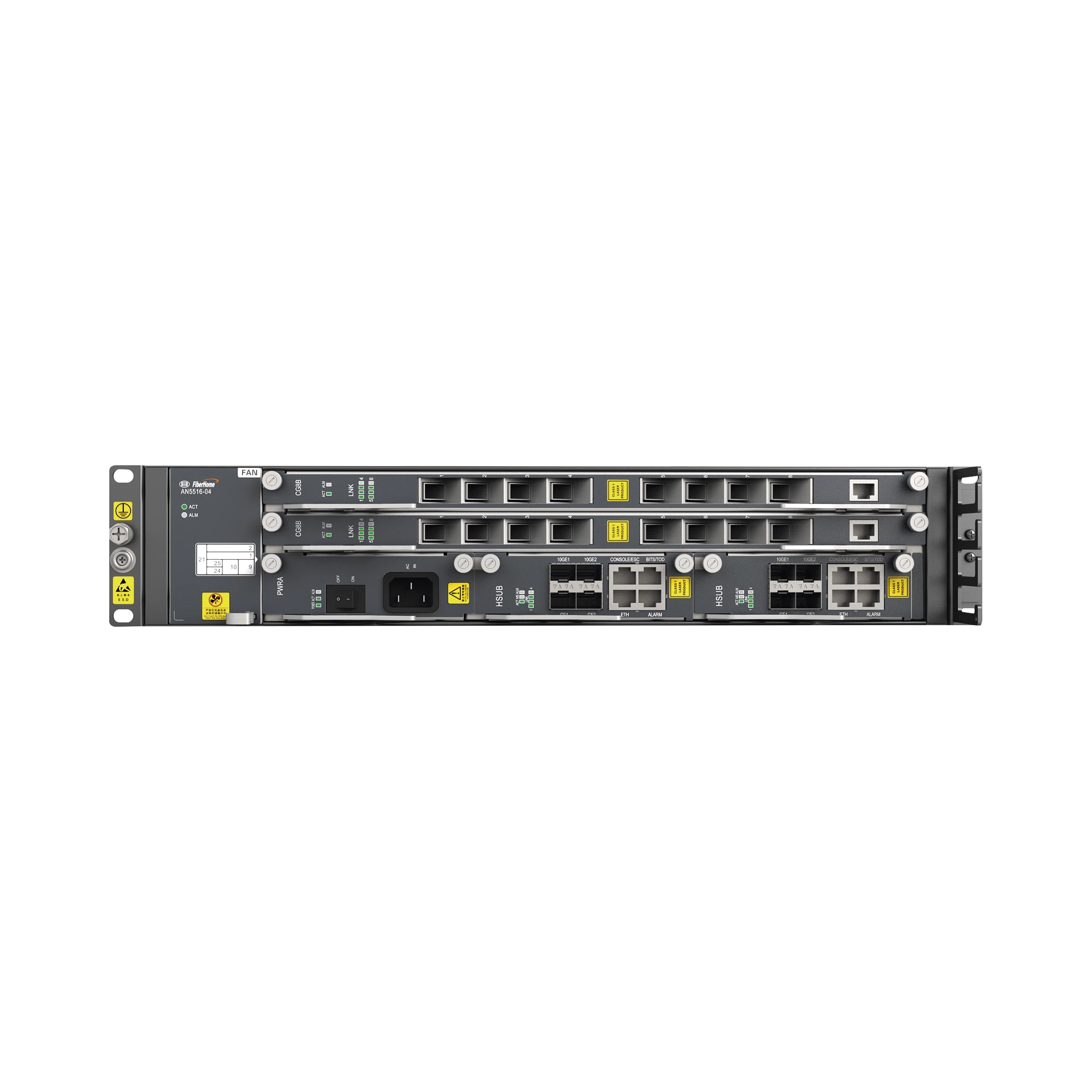 OLT CARRIER CLASS MODULAR GPON, 2 RANURAS, 2 TARJETAS DE 16 PUERTOS GPON, 1 FUENTE DE CA, 2 UR-Redes FTTH/PON-FIBERHOME-Bsai Seguridad & Controles
