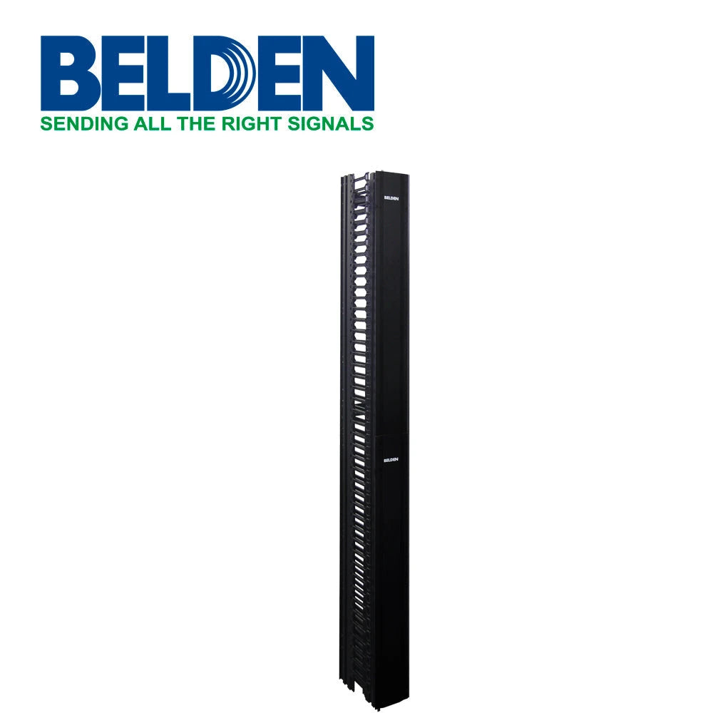 ORGANIZADOR VERTICAL BELDEN BHVHH06 DE ALTA DENSIDAD 6PULGADAS ANCHO 84 PULGADAS ALTO ADMINISTRACION FRONTAL Y POSTERIOR 45 UR CON TAPA NEGRO-Racks y Gabinetes-BELDEN-Bsai Seguridad & Controles