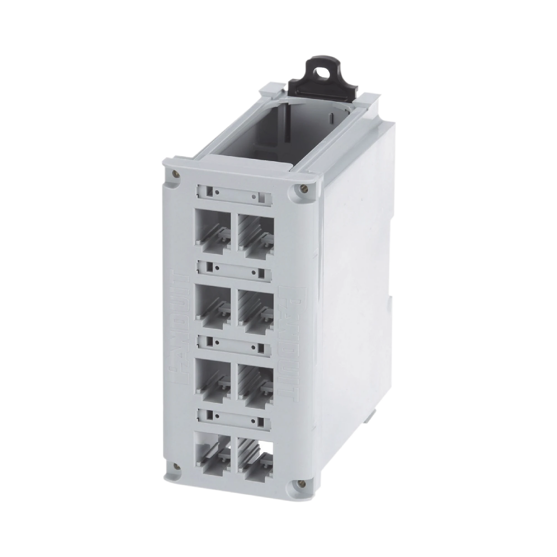 PANEL DE PARCHEO MODULAR PARA COBRE, DE INSTALACIÓN EN RIEL DIN ESTÁNDAR DE 35MM, 8 PUERTOS MINI-COM, COLOR GRIS-Patch Panels-PANDUIT-Bsai Seguridad & Controles