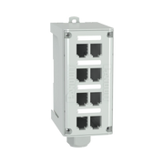 PANEL DE PARCHEO MODULAR PARA FIBRA ÓPTICA, DE INSTALACIÓN EN RIEL DIN ESTÁNDAR DE 35MM, 8 PUERTOS MINI-COM, COLOR GRIS-Redes FTTH/PON-PANDUIT-Bsai Seguridad & Controles