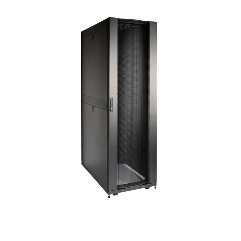 GABINETE DE 42U Y 19 PULGADAS CYBERPOWER CR42U11001 600 MM DE ANCHO, 1070 MM DE PROFUNDIDAD, PUERTA DE METAL CON PERFORADO HEXAGONAL, 2 PANELES LATERALES POR LADO, PUERTAS / PANELES LATERALES CON CERRADURA, NEGRO, CON RUEDAS, CAPACIDAD DE CARGA DE 1365...-Racks y Gabinetes-CYBERPOWER-Bsai Seguridad & Controles