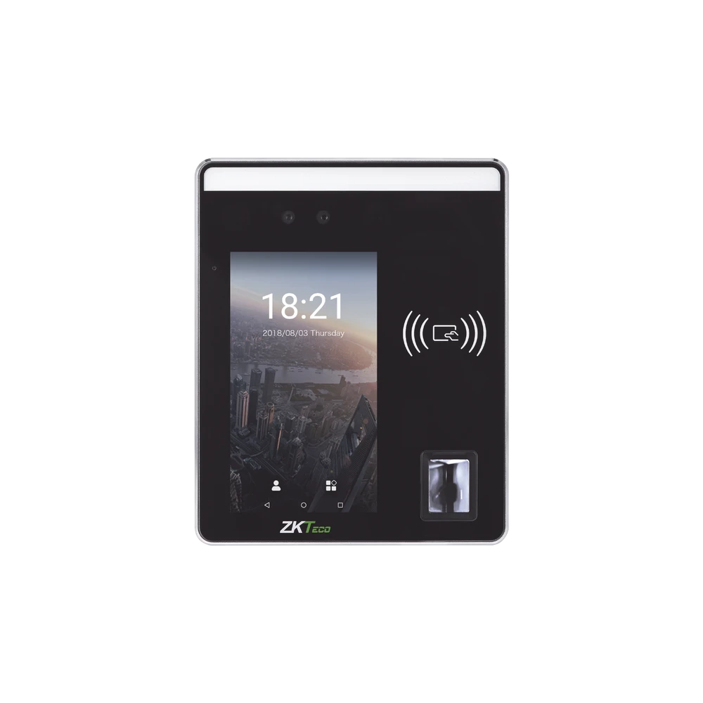 TERMINAL DE RECONOCIMIENTO FACIAL DE ALTA VELOCIDAD 6,000 ROSTROS / 10,000 HUELLAS / TARJETA DE PROXIMIDAD / PANTALLA TÁCTIL DE 5 PULGADAS-Acceso SIN CONTACTO-ZKTECO-Bsai Seguridad & Controles