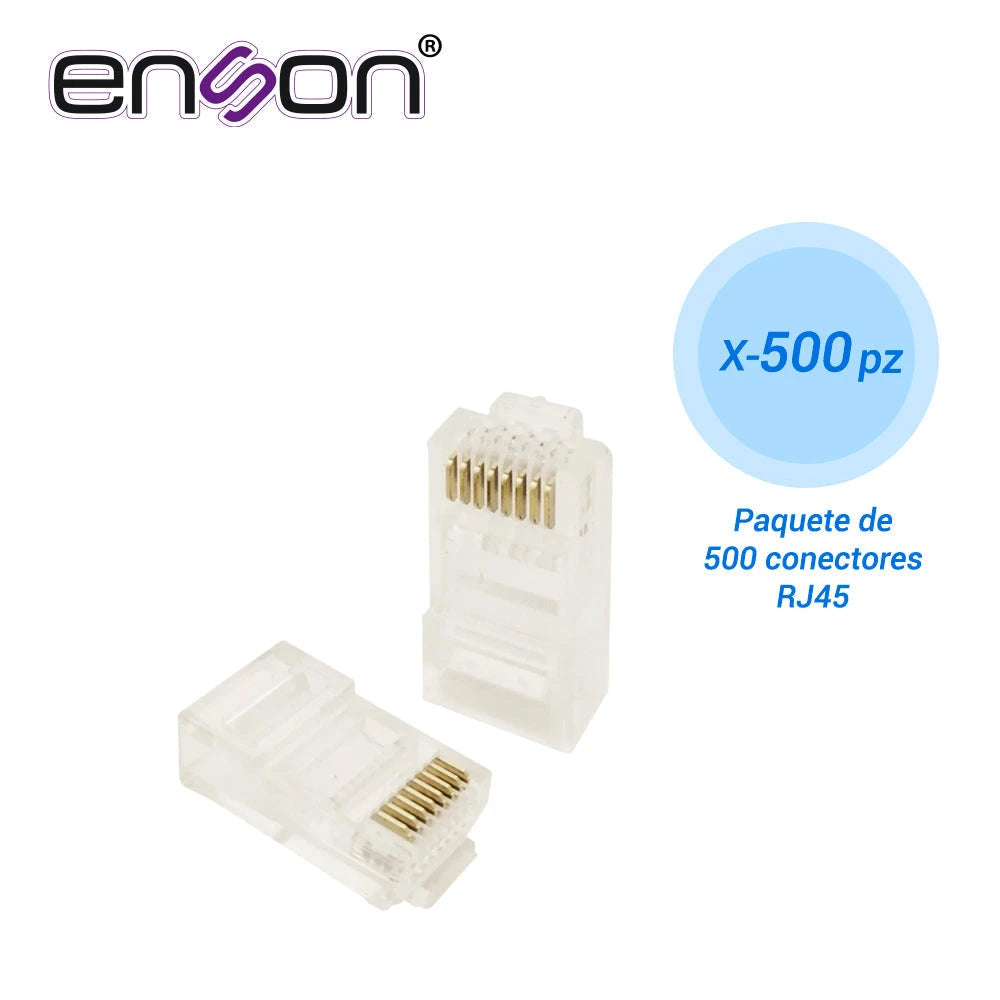 PAQUETE 500 CONECTOR RJ45 ENSON PARA CABLE UTP CAT5E-Adaptadores-ENSON-Bsai Seguridad & Controles