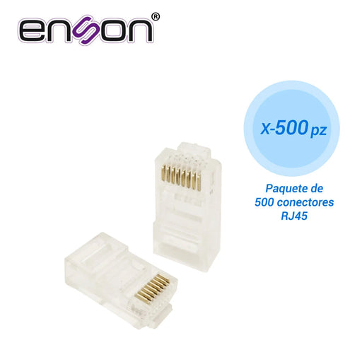 PAQUETE 500 CONECTOR RJ45 ENSON PARA CABLE UTP CAT5E-Adaptadores-ENSON-PAQUETE 500X RJ45-CAT5E-Bsai Seguridad & Controles