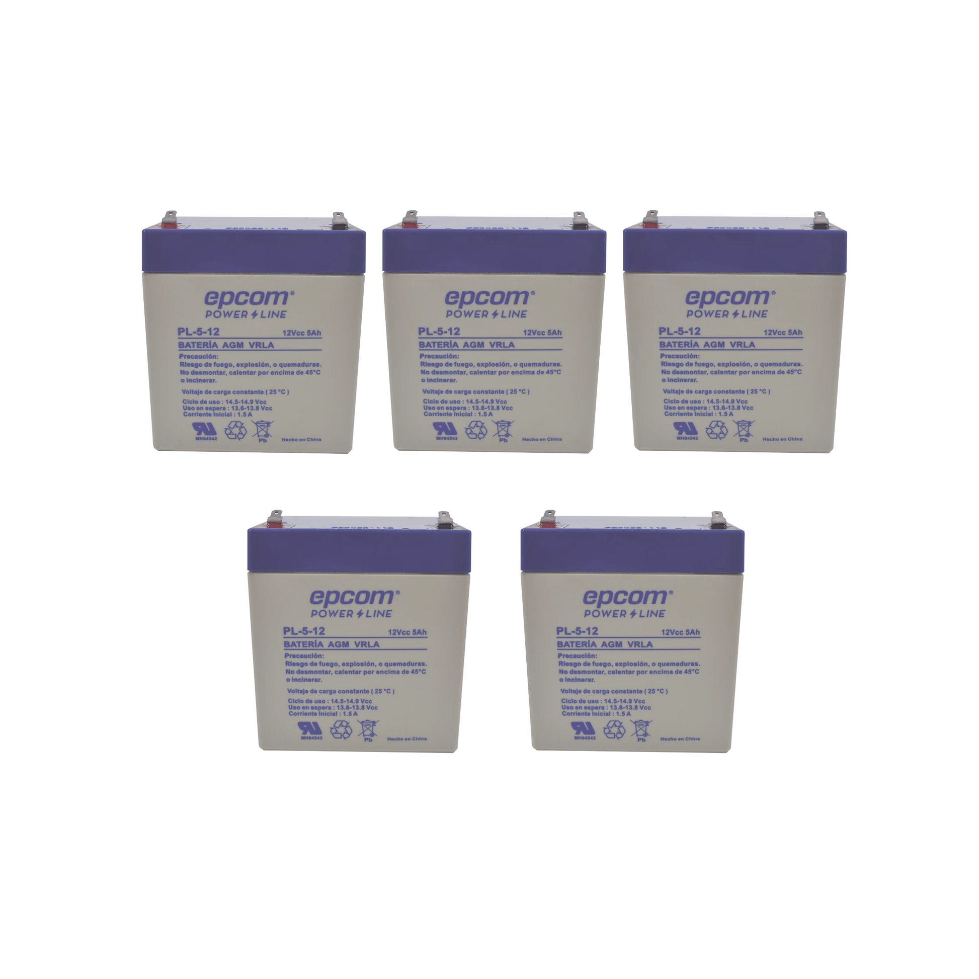 PAQUETE DE 5 BATERÍAS PL-5-12, AHORRE $ CON ESTE KIT-Baterías y Cargadores-EPCOM POWERLINE-Bsai Seguridad & Controles