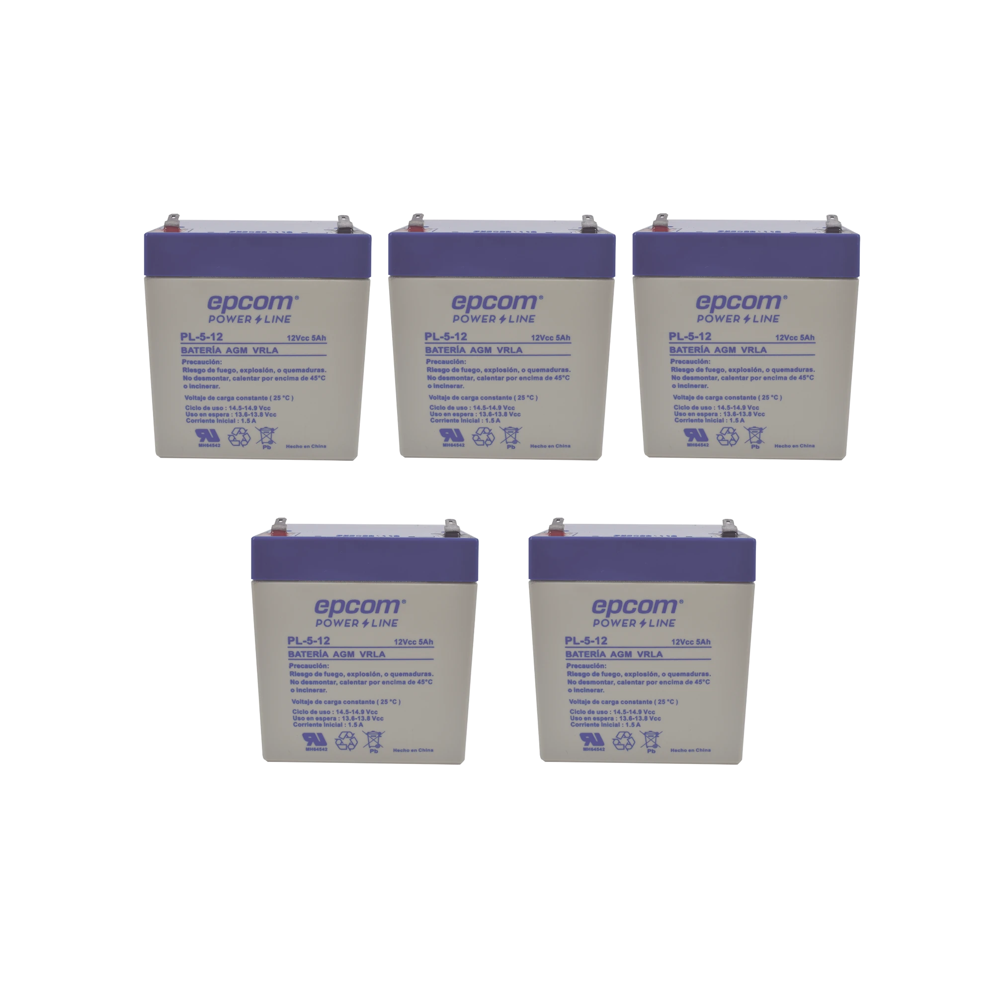 PAQUETE DE 5 BATERÍAS PL-5-12, AHORRE $ CON ESTE KIT-Baterías y Cargadores-EPCOM POWERLINE-Bsai Seguridad & Controles