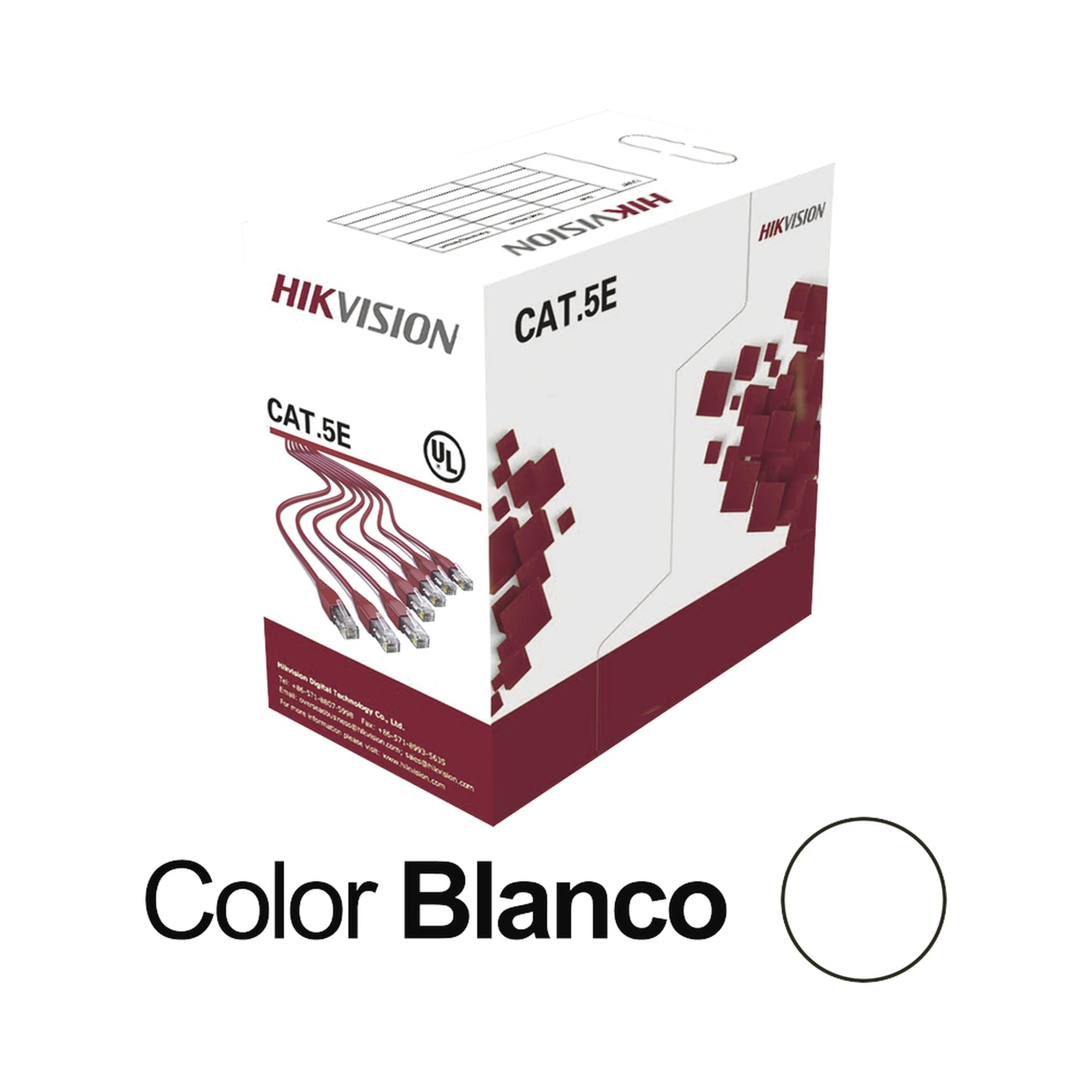 BOBINA DE CABLE UTP 100 METROS / CAT5E (24 AWG) / COLOR BLANCO / PVC (CM) / USO EN INTERIOR / 100% COBRE / PARA APLICACIONES DE CCTV Y REDES DE DATOS-Cableado-HIKVISION-Bsai Seguridad & Controles