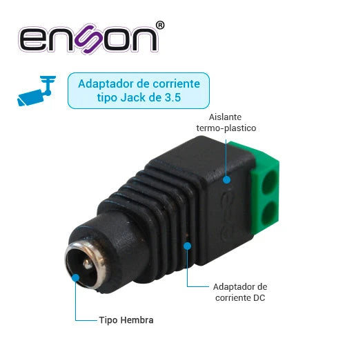 KIT 10 CONECTORES DE CORRIENTE HEMBRA 10X ENS-FC01 HEMBRA ENSON, TIPO JACK 3.5 MM PARA ALIMENTAR CAMARAS CCTV O REALIZAR EMPALME DE CABLEADO, CON BLOQUE POLARIZADO(+/-) PARA ATORNILLAR CABLE DE CORRIENTE O UTP, MEDIDAS DEL CONECTOR 2.1 X 5.5 MM-Fuentes de Alimentación-ENSON-Bsai Seguridad & Controles
