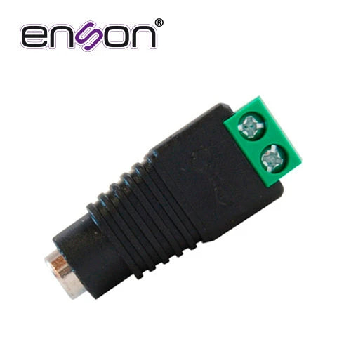 CONECTOR DE CORRIENTE HEMBRA ENS-FC01 ENSON, TIPO JACK 3.5 MM PARA ALIMENTAR CAMARAS CCTV O REALIZAR EMPALME DE CABLEADO, CON BLOQUE POLARIZADO(+/-) PARA ATORNILLAR EL CABLE DE CORRIENTE O UTP, MEDIDAS DEL CONECTOR 2.1 X 5.5 MM-Fuentes de Alimentación-ENSON-ENS-FC01-Bsai Seguridad & Controles