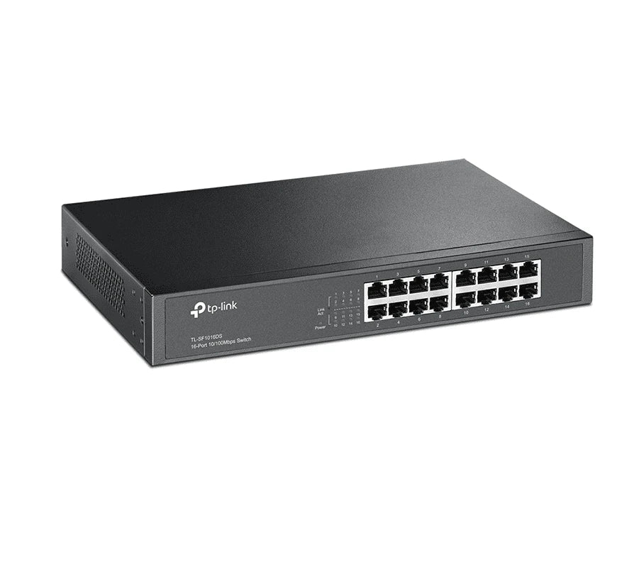 TP-LINK TL-SF1016DS - SWITCH NO ADMINISTRABLE/ 16 PUERTOS FAST ETHERNET/ PARA MONTAJE EN RACK O EN ESCRITORIO-Switches-TP-LINK-Bsai Seguridad & Controles