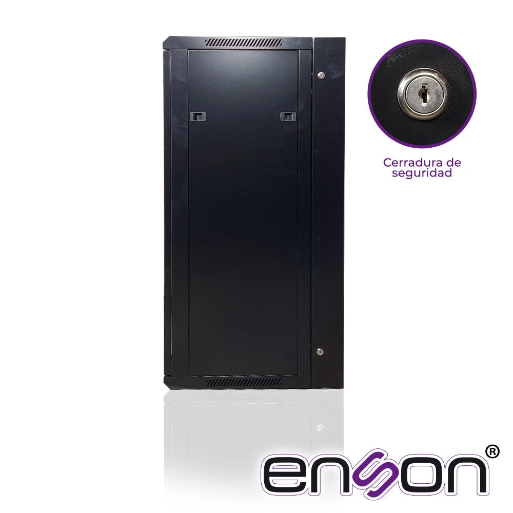 GABINETE DE PISO/PARED ENSON ENS-RKGU22PRO 22U PUERTA FRONTAL DE CRISTAL TEMPLADO CON CERRADURA DE SEGURIDAD PUERTA TRASERA ABATIBLE RANURAS DE VENTILACION EN LA PARTE SUPERIOR PARA 2 VENTILADORES DE 11 CM DIMENSIONES 550X600X1055MM-Racks y Gabinetes-ENSON-Bsai Seguridad & Controles