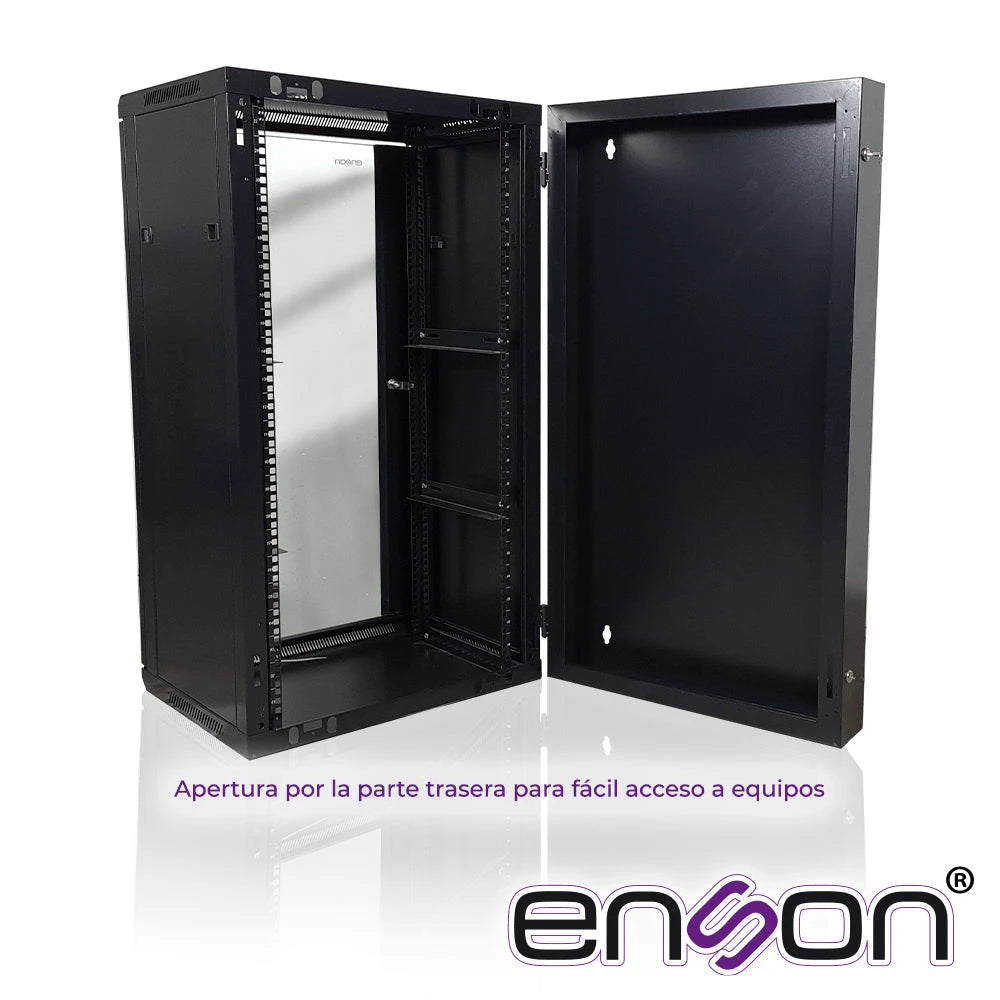 GABINETE DE PISO/PARED ENSON ENS-RKGU22PRO 22U PUERTA FRONTAL DE CRISTAL TEMPLADO CON CERRADURA DE SEGURIDAD PUERTA TRASERA ABATIBLE RANURAS DE VENTILACION EN LA PARTE SUPERIOR PARA 2 VENTILADORES DE 11 CM DIMENSIONES 550X600X1055MM-Racks y Gabinetes-ENSON-Bsai Seguridad & Controles