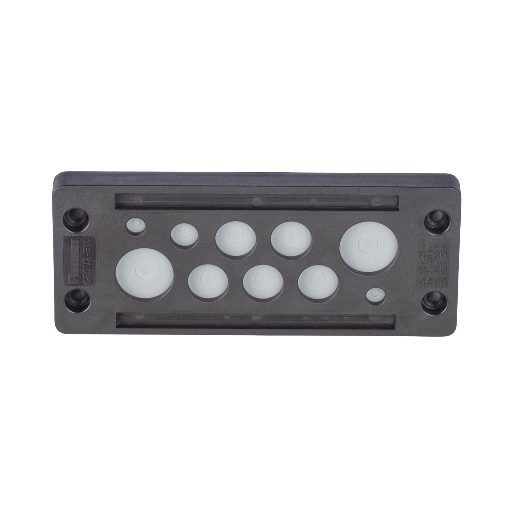 PASACABLE DE 10 ORIFICIOS DE MARCO RECTANGULAR, IP65, 4.41" X 1.42", PARA CABLES NO TERMINADOS, COLOR NEGRO.-Racks y Gabinetes-PANDUIT-CESU2-E10-Bsai Seguridad & Controles