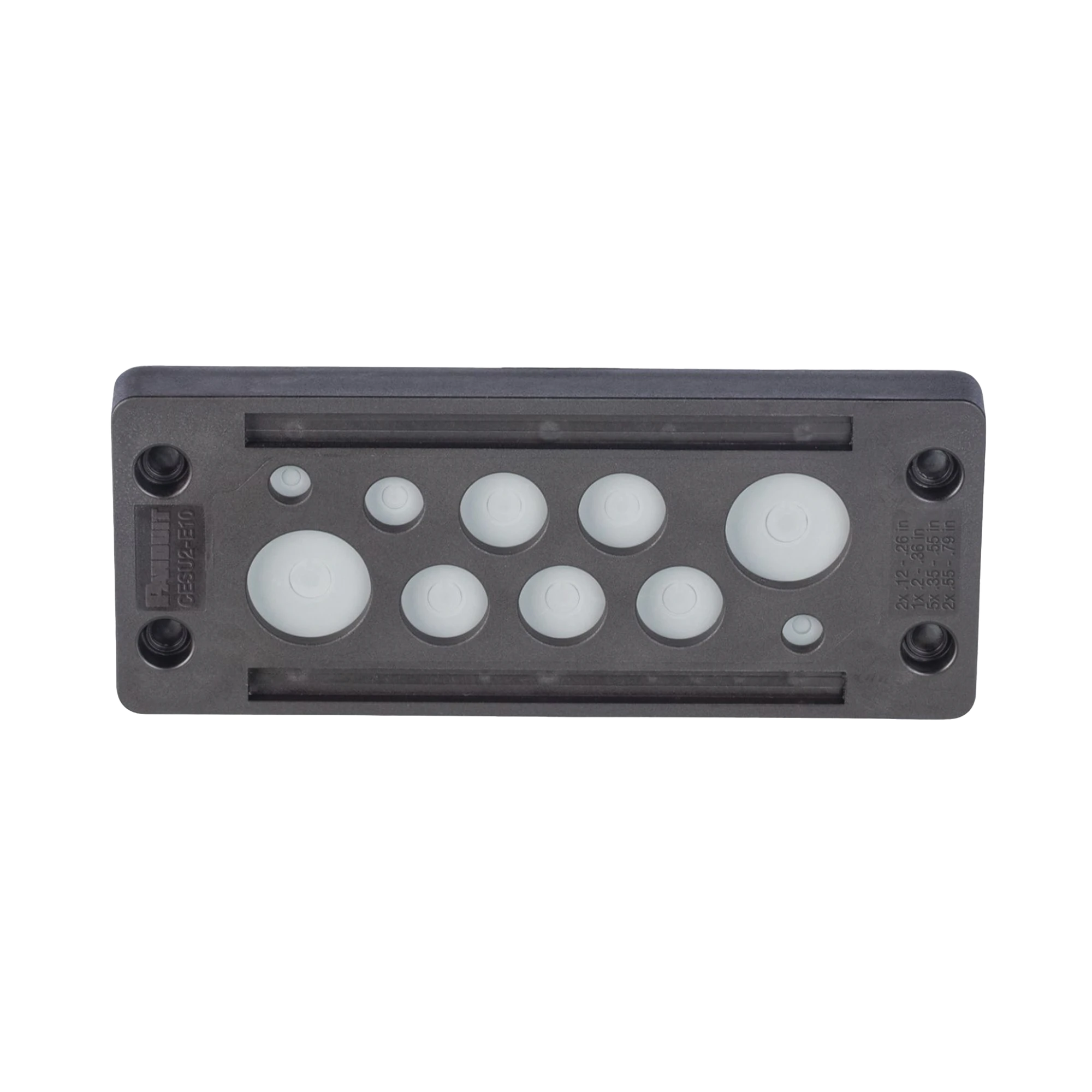 PASACABLE DE 10 ORIFICIOS DE MARCO RECTANGULAR, IP65, 4.41" X 1.42", PARA CABLES NO TERMINADOS, COLOR NEGRO.-Racks y Gabinetes-PANDUIT-CESU2-E10-Bsai Seguridad & Controles