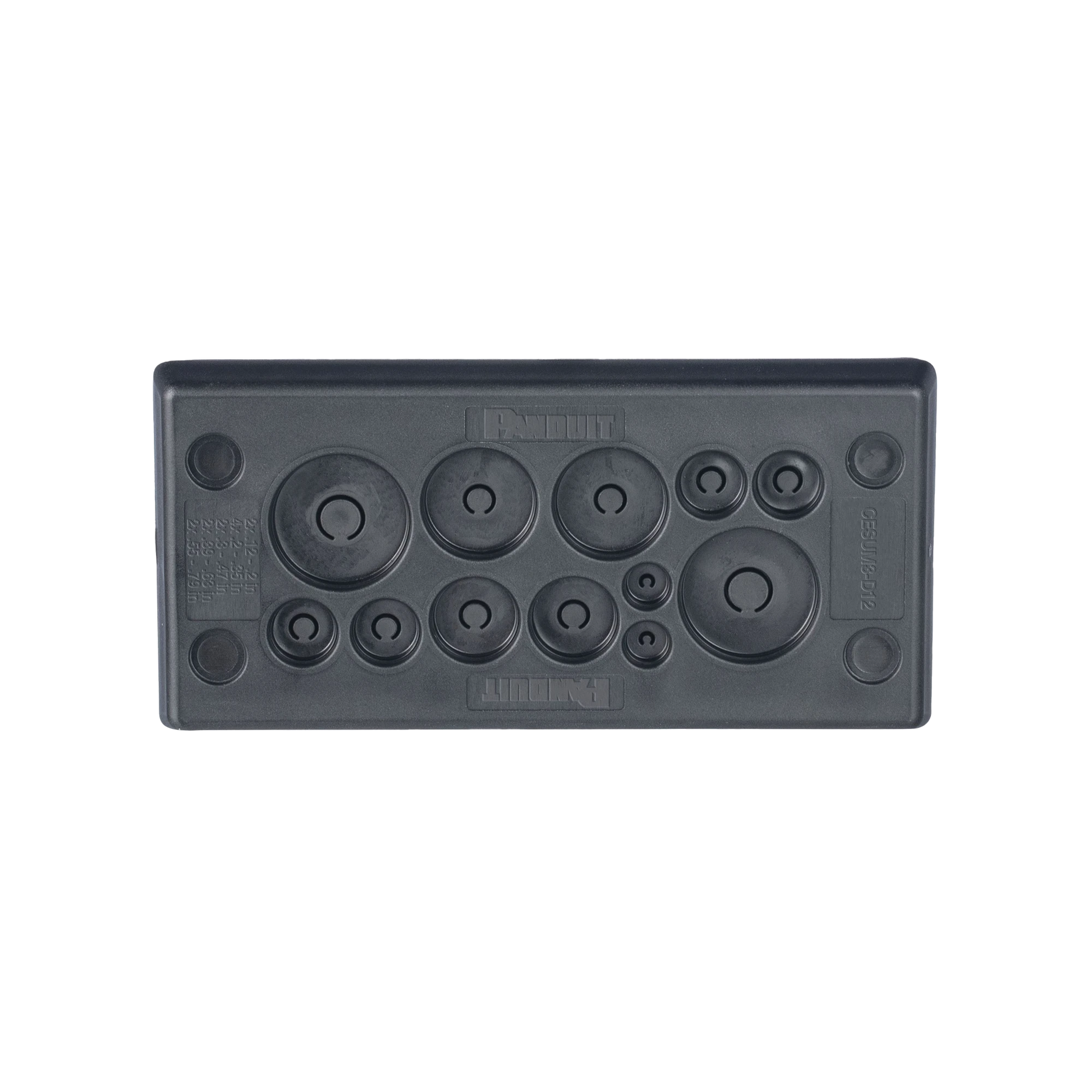 PASACABLES RECTANGULAR DE MEMBRANA, IP66, 3.39" X 1.42", 12 ORIFICIOS, PARA CABLES NO TERMINADOS. COLOR NEGRO-Racks y Gabinetes-PANDUIT-CESUM3-D12-Bsai Seguridad & Controles